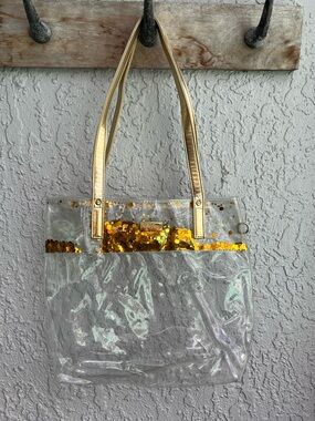 Packed Party Little Bit of Party Kids Tote Clear Confetti Glitter Gold Handles